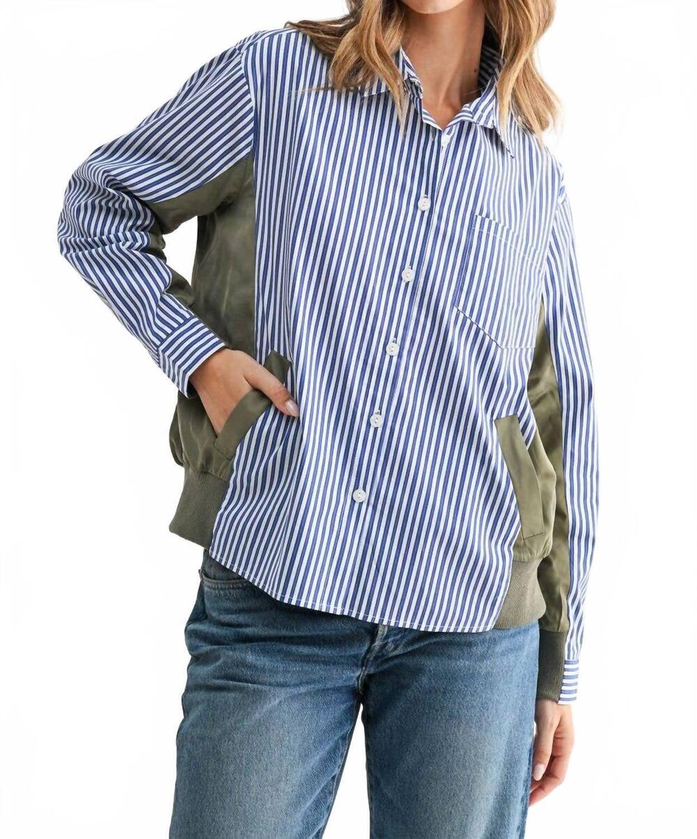 NEW JOH josana button down jacket style top in blue stripe